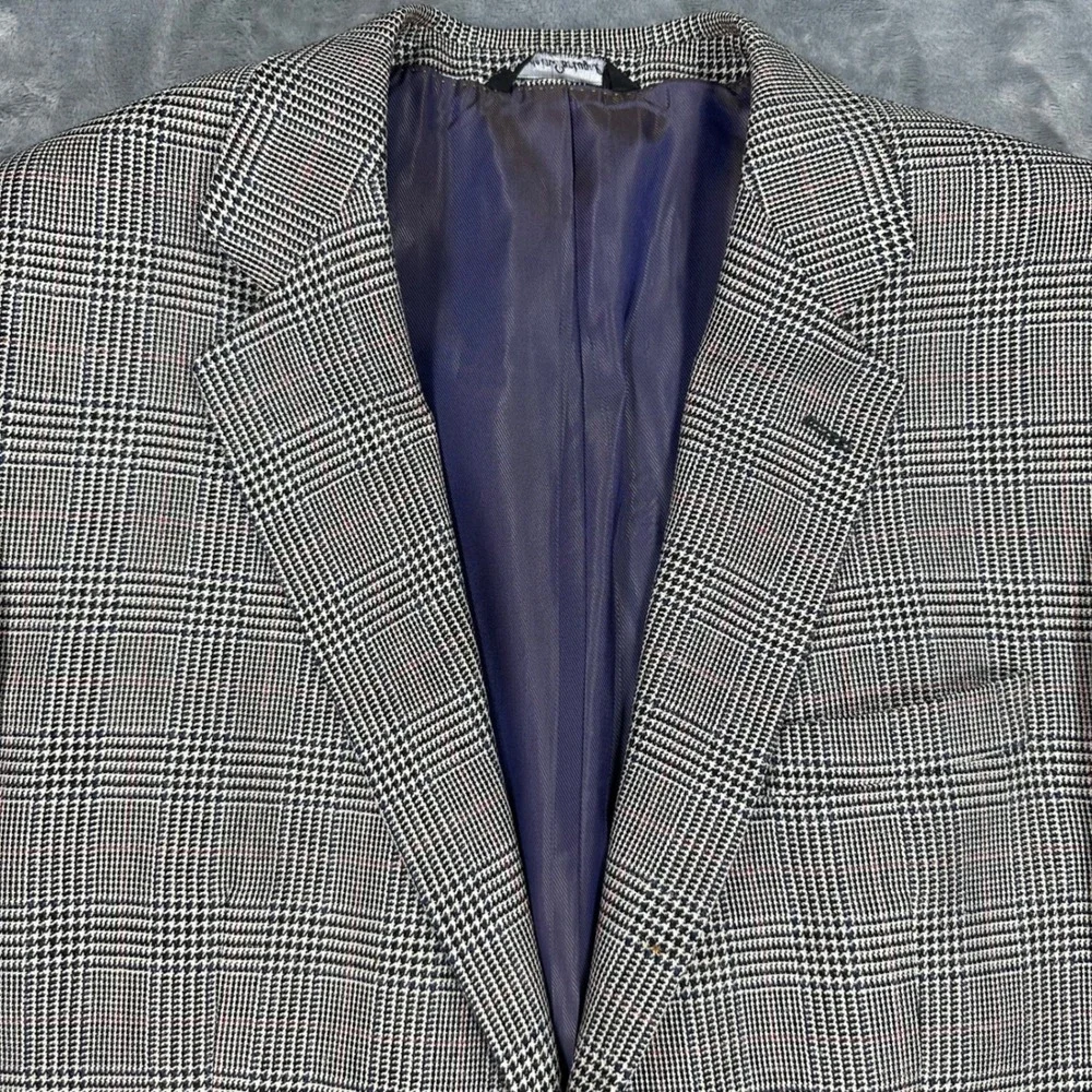 Alexander Julian Private Reserve Glen Plaid Wool Silk Linen Blazer 44L L7261-00